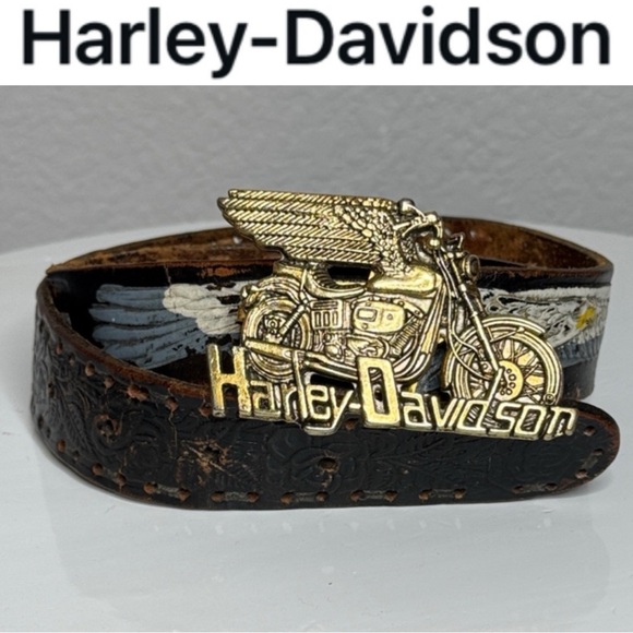 VINTAGE 1991 HARLEY DAVIDSON FREEDOM TO RIDE BUCKLE TOOLED LEATHER EAGLE BELT